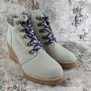 Maurices Claire Faux Suede Wedge Ankle Boots Womens 9 Gray Winter Casual Lace Up